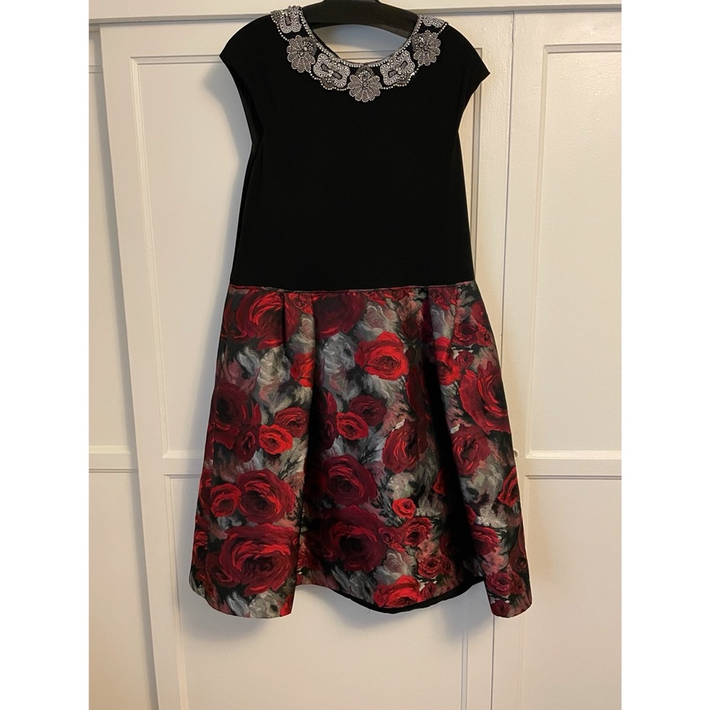 Rose Jacquard Dress w/ Jeweled Collar